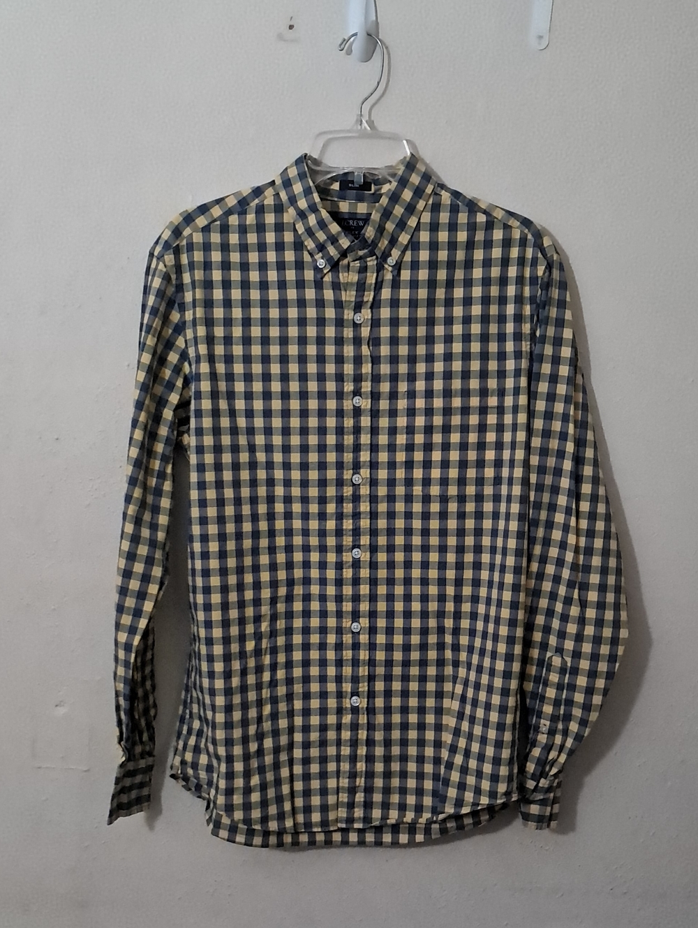 J. Crew Men's Size Medium Navy and Yellow Checked Button-Down Shirt